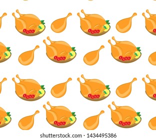 baked chicken on a plate with vegetables pattern