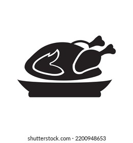 Baked chicken thanksgiving icon | Black Vector illustration |