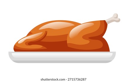 Pollo o pavo al horno. Ilustración vectorial aislada en un fondo blanco.