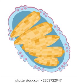 Maíz al horno aislado en un fondo blanco. Ilustración vectorial de un maíz horneado en un plato. Tradicional ilustración vectorial de la cena de Acción de Gracias.