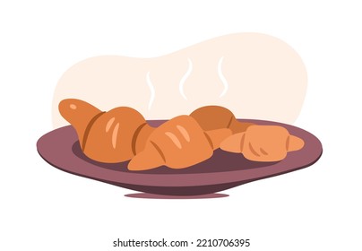 Cruasanes al horno para el desayuno. Ilustración vectorial pastosa aislada en blanco.