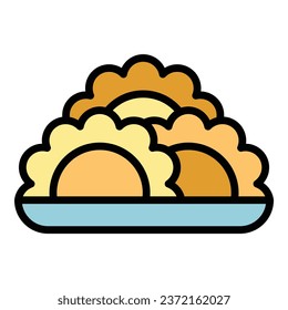 Baked dish icon outline vector. Meat cooked. Bean arancini color flat