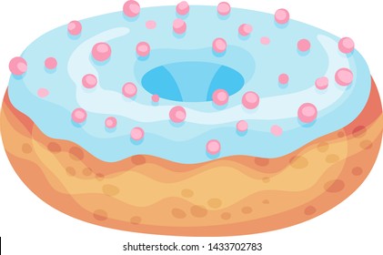 Baked donut with blue icing. Vector illustration on white background.
