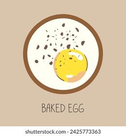 Baked egg hand drawn illustration. A way to cook eggs, a method for preparing egg dish