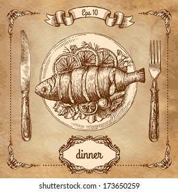 baked fish, sketch