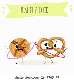  Baked food funny characters, hand drawn vector illustration.