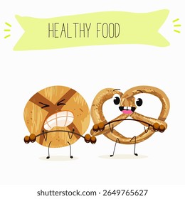  Caracteres engraçados de comida assada, ilustração vetorial desenhada à mão.