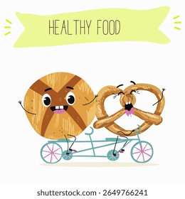  Caracteres engraçados de comida assada, ilustração vetorial desenhada à mão.