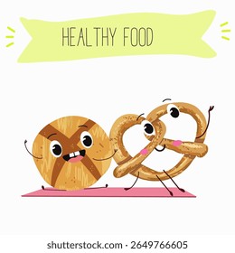 Caracteres engraçados de comida assada, ilustração vetorial desenhada à mão.