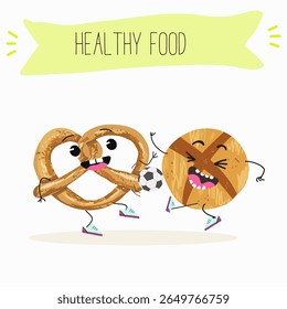  Caracteres engraçados de comida assada, ilustração vetorial desenhada à mão.