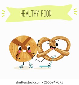  Caracteres engraçados de comida assada, ilustração vetorial desenhada à mão.