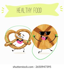  Caracteres engraçados de comida assada, ilustração vetorial desenhada à mão.