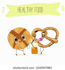  Caracteres engraçados de comida assada, ilustração vetorial desenhada à mão.