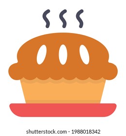 Baked food item, flat icon of hot pie 