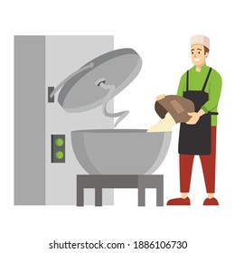 baked food producing industry manufacturing character flat vector illustration isolated on white background