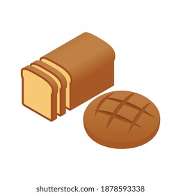 Baked fresh bread with bakery retail symbols 3d vector illustration