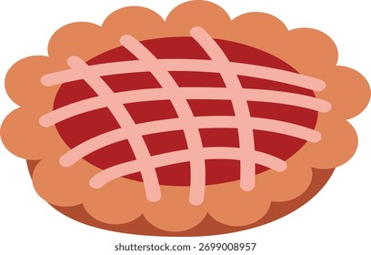 Baked fruit pie vector icon delicious dessert illustration homemade lattice crust red filling sweet pastry flat graphic simple cooking symbol isolated