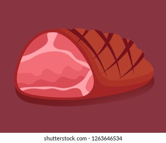 Baked glazed ham. Isolated fresh meat icons. Vector illustration.