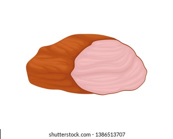 Baked glazed ham. Isolated fresh meat icons. Vector illustration.