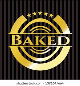 Baked gold shiny badge. Vector Illustration. Detailed.