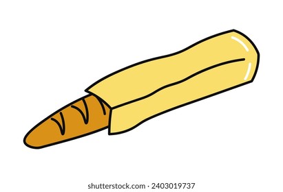 Baked good of food colorful set. Vibrant image with precise outlines highlight a mouthwatering baguette, taking you on a sensory journey to a bakery's delightful aroma. Vector illustration.