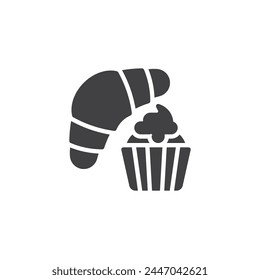 Baked Goods vector icon. filled flat sign for mobile concept and web design. Croissant and muffin glyph icon. Symbol, logo illustration. Vector graphics