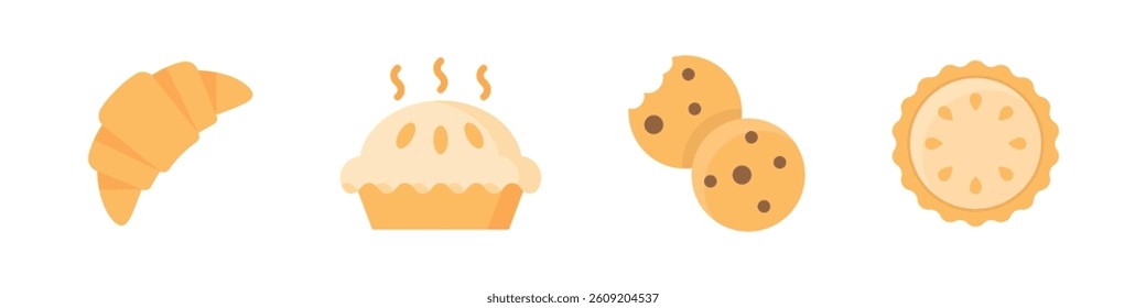 Baked Goods Vector Icons. Croissant, Pie, Cookies Icon Set.