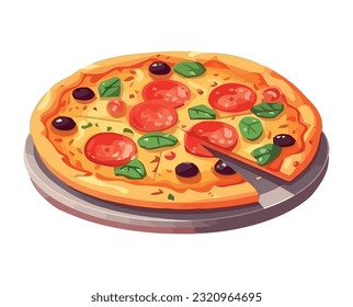 baked gourmet pizza pepperoni and vegetables icon isolated