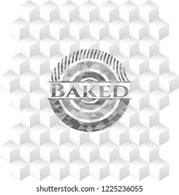 Baked grey emblem. Vintage with geometric cube white background