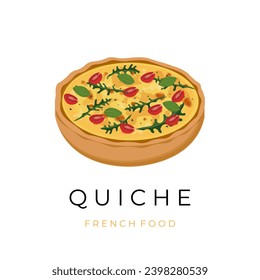 Baked homemade quiche pie vector illustration logo