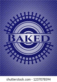 Baked jean or denim emblem or badge background