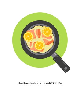  Baked Lemon Herb Salmon with pan. Vector Illustration 