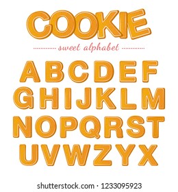Baked letters. Christmas gingerbread cookies alphabet, vector illustration.