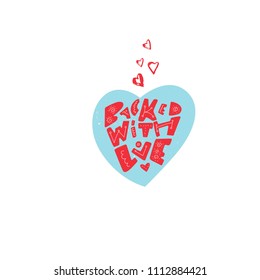 "Baked with love" is cute hand drawn lettering made in vector with decorative hearts