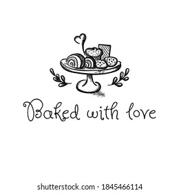 Baked with love cute vector hand drawn illustration
