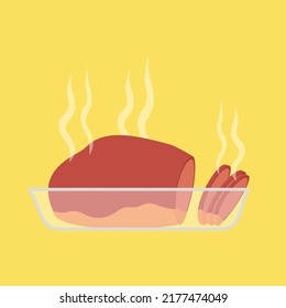baked meat on yellow background