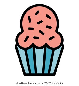 Baked muffin icon. Outline Baked muffin vector icon for web design isolated on white background color flat