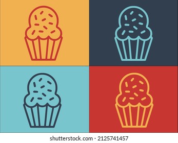 Plantilla con el logotipo del Muffin al horno, sencillo icono plano de la comida, dulce, pastel