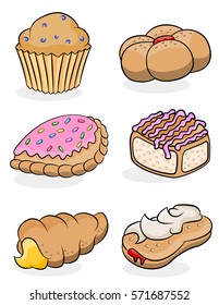 Baked pastries and bread vector