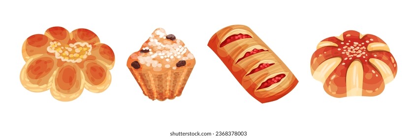 Baked Pastry and Flour Products from Bakery Vector Set