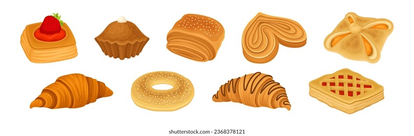Baked Pastry and Flour Products from Bakery Vector Set