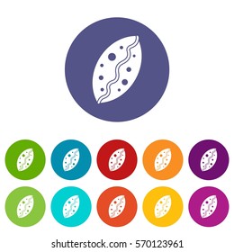 Baked pastry set icons in different colors isolated on white background