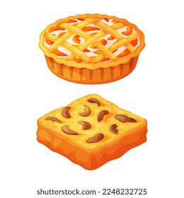 Baked Pie Made from Pastry Dough with Sweet Fruit Filling Vector Set