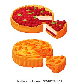 Baked Pie Made from Pastry Dough with Sweet Fruit Filling Vector Set