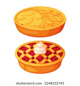 Baked Pie Made from Pastry Dough with Sweet Fruit Filling Vector Set
