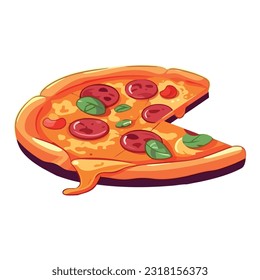 Baked pizza slice with pepperoni and salami icon isolated