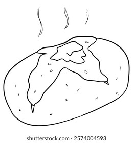 baked potato with cheese illustration hand drawn outline vector