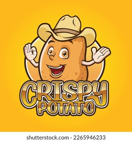 The Baked Potato Logo Design. French Fries Mascot Design with Cowboy Hat.