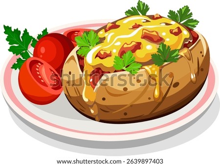 baked potatoes with cheese and tomatoes on a plate