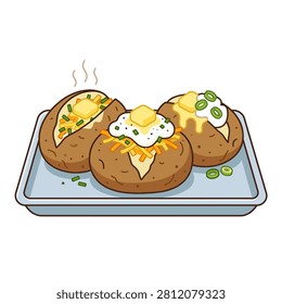 Baked potatoes flat illustration. Roasted vegetable food icon for menu design.